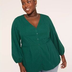 Lane Bryant NwT size 20 v Neck Button-Front Textured Peplum Top - Green